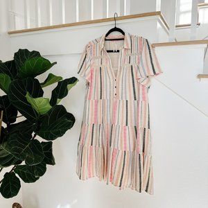 Anthropologie Georgina Tiered Shirtdress Stripe Pastel Boho Size Large